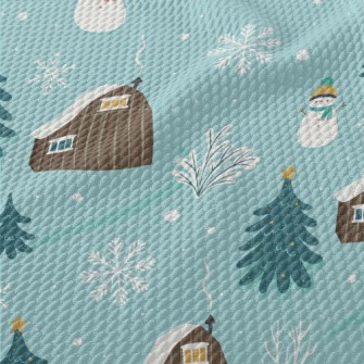 Winter Snowman With Snowflakes Birdseye Piqué