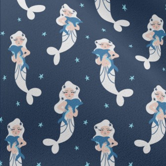 White Mermaid Hugging Dolphin Chiffon