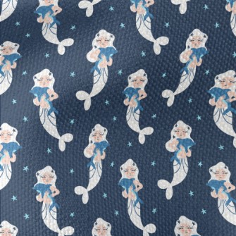 White Mermaid Hugging Dolphin Waterproof Canvas