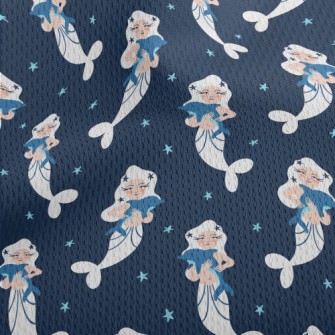 White Mermaid Hugging Dolphin Athletic Mesh Flat Back