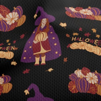 Halloween Witch Holding Pumpki Athletic Mesh Flat Back