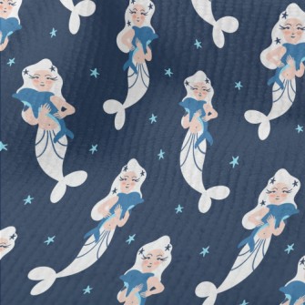 White Mermaid Hugging Dolphin Terry