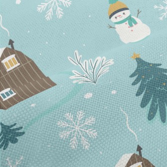 Winter Snowman With Snowflakes Performance Linen