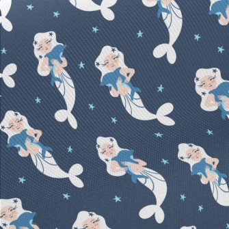 White Mermaid Hugging Dolphin Twill