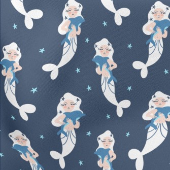 White Mermaid Hugging Dolphin Stretch Ponte