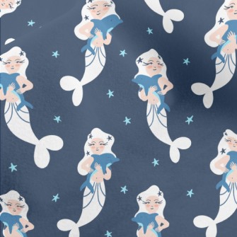 White Mermaid Hugging Dolphin Micro Fleece