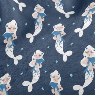 White Mermaid Hugging Dolphin Minky