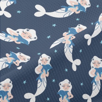 White Mermaid Hugging Dolphin Piqué