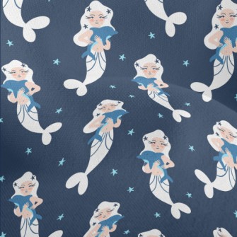 White Mermaid Hugging Dolphin Lightweight Performance Linen