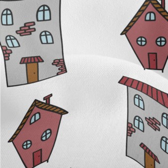 Hand Drawn Cartoon Houses Lightweight Performance Linen