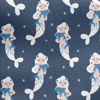 White Mermaid Hugging Dolphin Jersey Backed Fleece