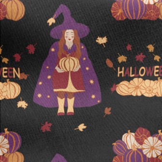 Halloween Witch Holding Pumpki Jersey Backed Fleece