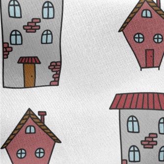 Hand Drawn Cartoon Houses Jersey Backed Fleece