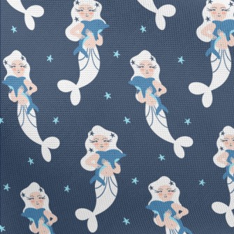 White Mermaid Hugging Dolphin Pongee