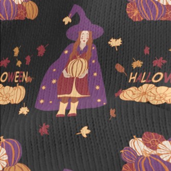 Halloween Witch Holding Pumpki Stretch Jersey