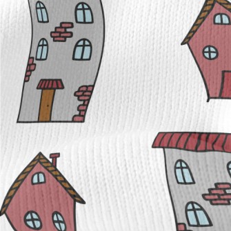 Hand Drawn Cartoon Houses Stretch Jersey