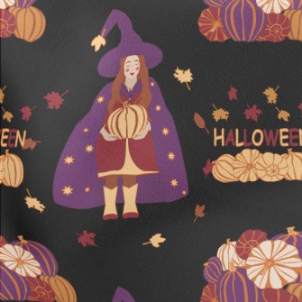 Halloween Witch Holding Pumpki Lightweight Cotton Poplin