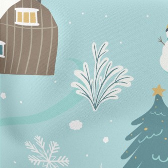 Winter Snowman With Snowflakes Lightweight Cotton Poplin