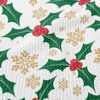 Christmas Leaves Berries Birdseye Piqué