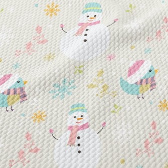 Christmas Bird And Snowman Birdseye Piqué