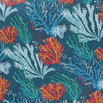 Bright Coral Seaweed Twill