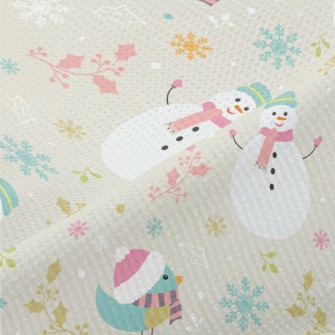 Christmas Bird And Snowman Piqué