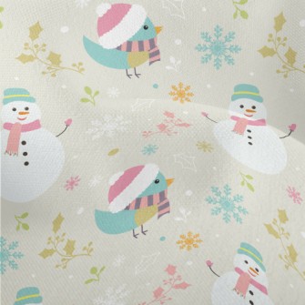 Christmas Bird And Snowman Lightweight Performance Linen