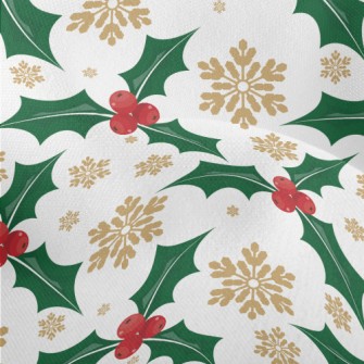 Christmas Leaves Berries Lightweight Performance Linen