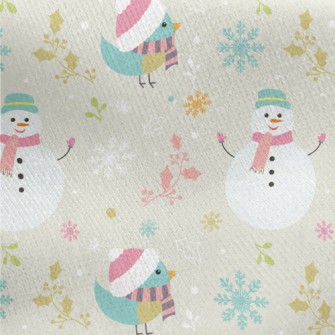 Christmas Bird And Snowman Jersey Backed Fleece