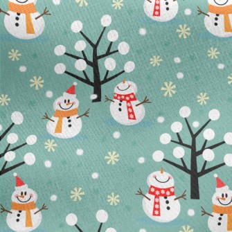 Snowman Friends Playing Jersey Backed Fleece