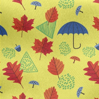 Maple Leaves And Umbrella Jersey Backed Fleece