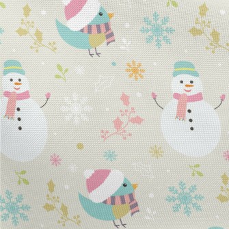 Christmas Bird And Snowman Pongee