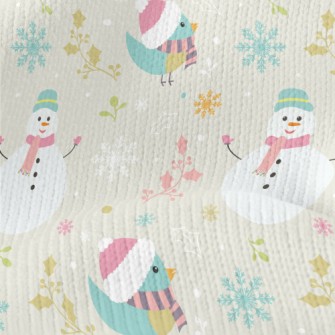 Christmas Bird And Snowman Stretch Jersey