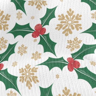 Christmas Leaves Berries Stretch Jersey
