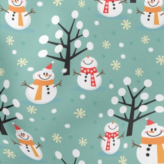 Snowman Friends Playing Lightweight Cotton Poplin