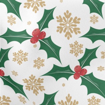 Christmas Leaves Berries Lightweight Cotton Poplin