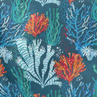 Bright Coral Seaweed Lightweight Cotton Poplin