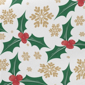Christmas Leaves Berries Midweight Cotton Poplin