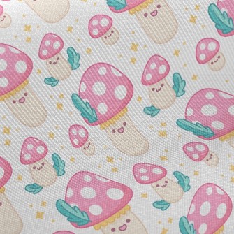 Shiny Polka Dot Mushrooms Twill