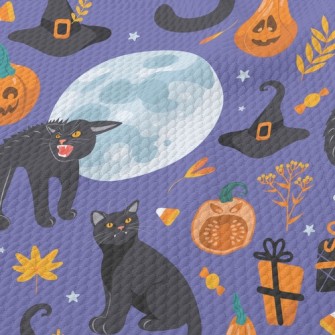 Fierce Black Cat In Witch Hat Birdseye Piqué