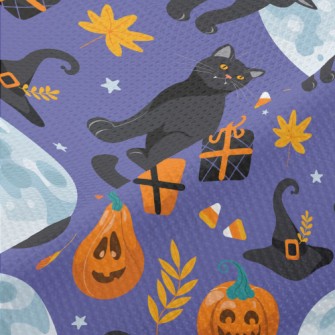 Fierce Black Cat In Witch Hat Piqué