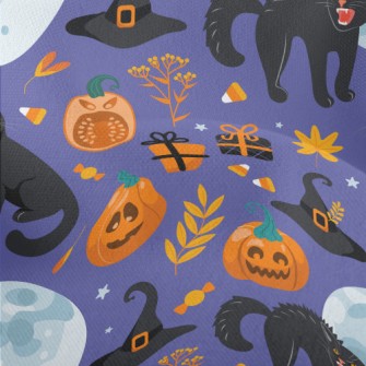 Fierce Black Cat In Witch Hat Lightweight Performance Linen