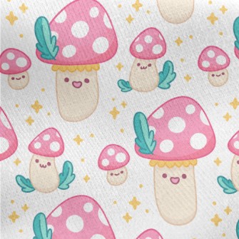 Shiny Polka Dot Mushrooms Jersey Backed Fleece