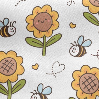 Bee And Sunflower Jersey Backed Fleece