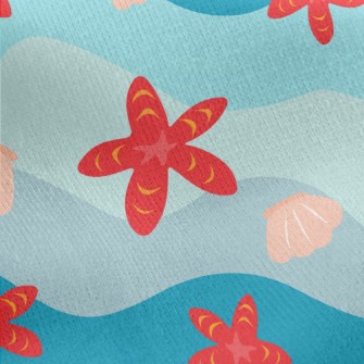 Bright Starfish Shells Jersey Backed Fleece