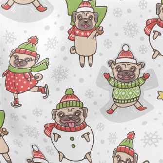 Happy Christmas Pug Lightweight Cotton Poplin