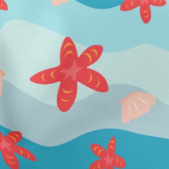 Bright Starfish Shells Lightweight Cotton Poplin