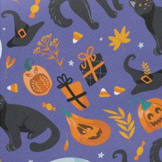 Fierce Black Cat In Witch Hat Midweight Cotton Poplin