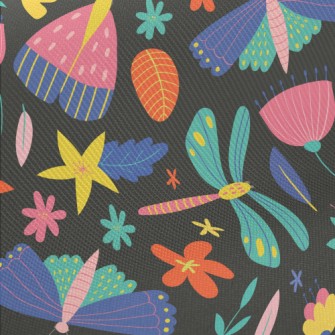 Colorful Butterfly Dragonfly Midweight Cotton Poplin