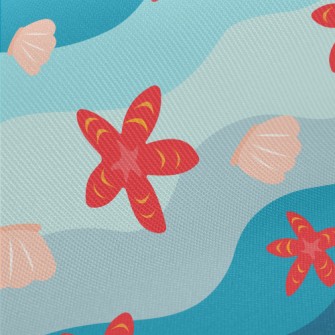 Bright Starfish Shells Midweight Cotton Poplin